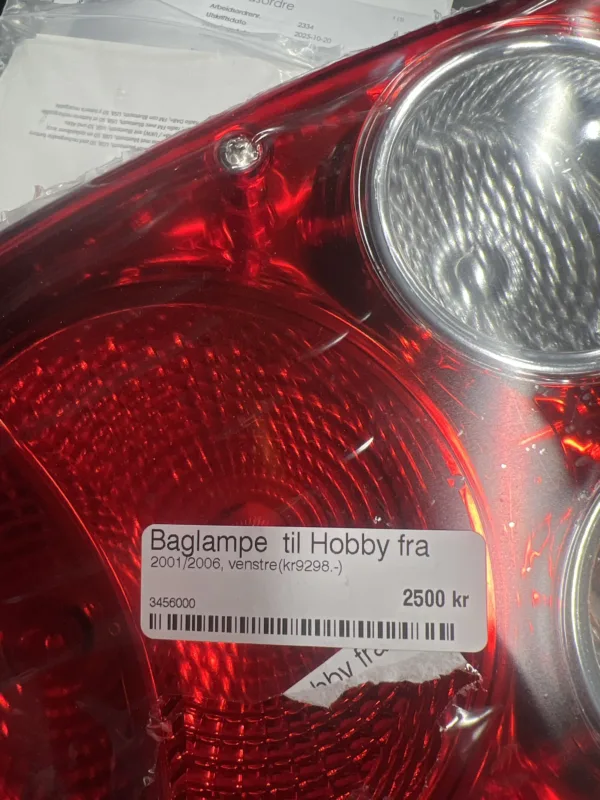 Bak lampe  til Hobby  Vogn fra 2001 til 2006, venstre, 530 x 235 mm